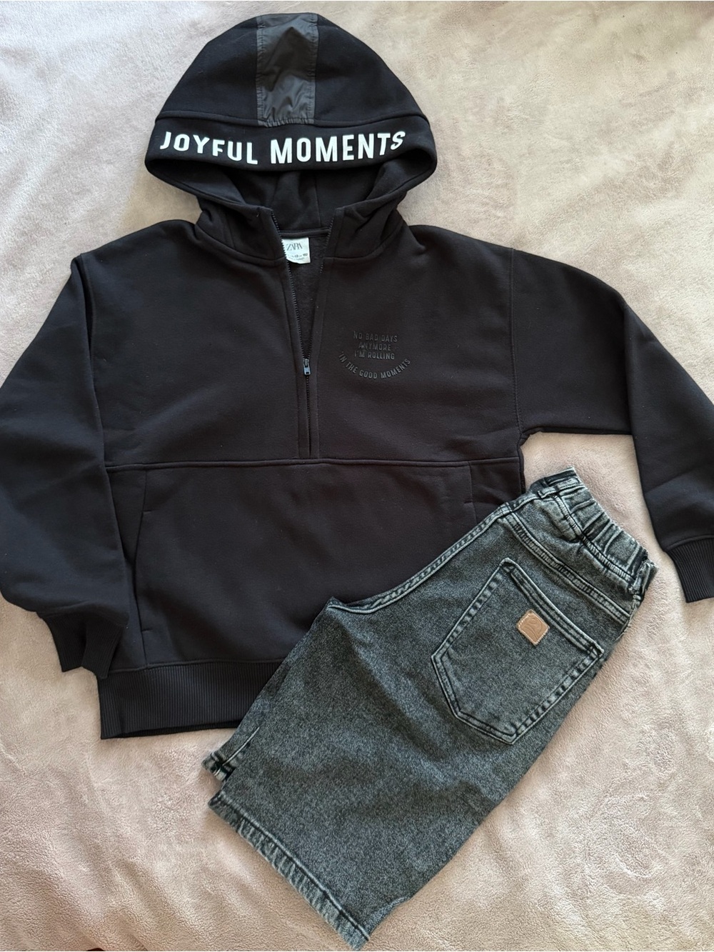 Zara Boys Black Half-Zip Hoodie and Zara Shorts Size 11-12